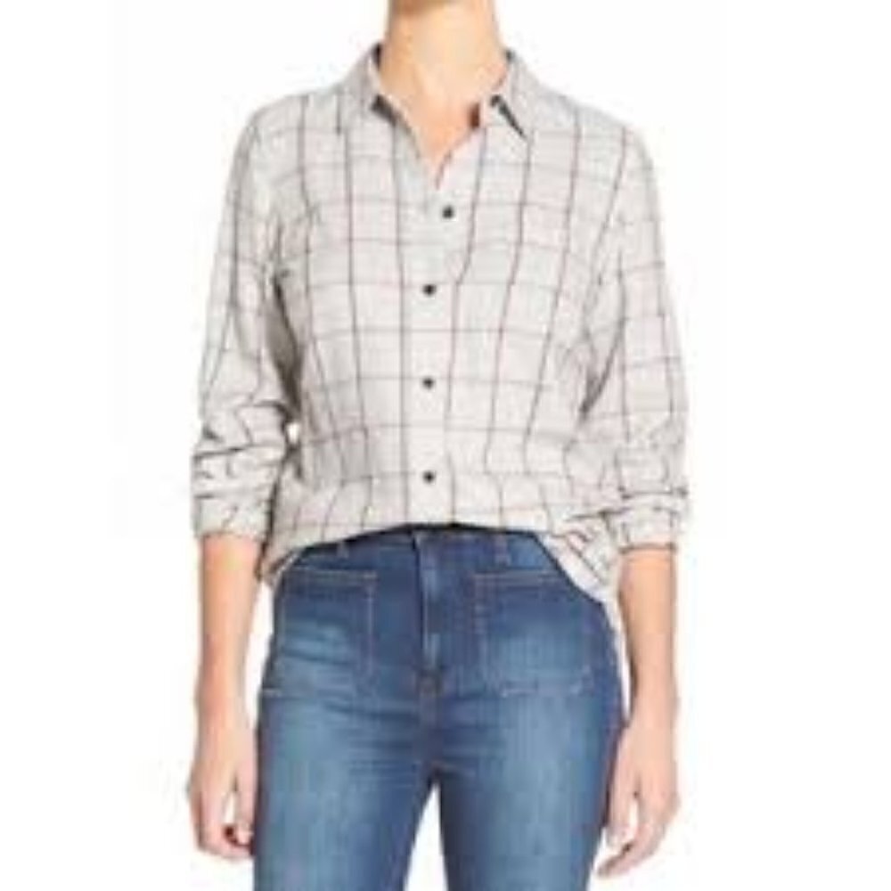 Madewell flannel shirt small grey windowpane plaid buttondown